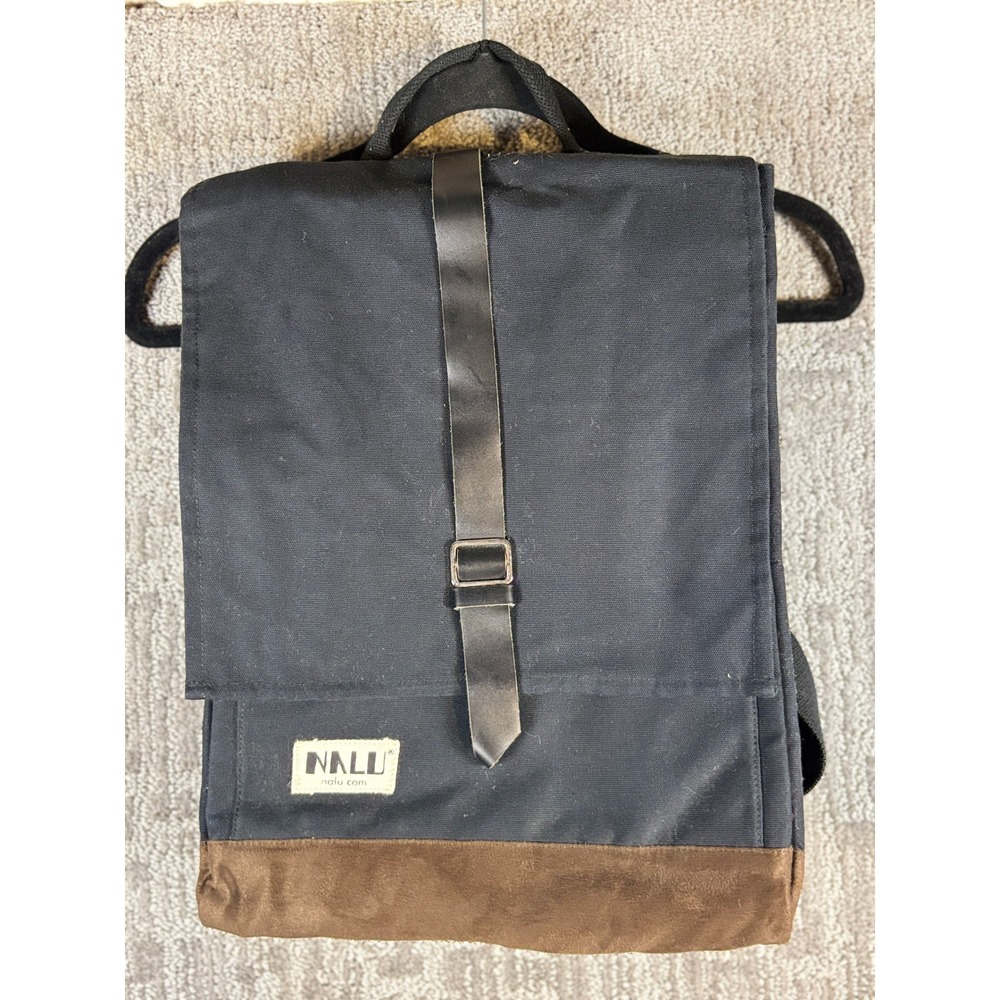 NALU Backpack OS Black Canvas Checkerboard Lining Leather Strap Laptop Sleeve